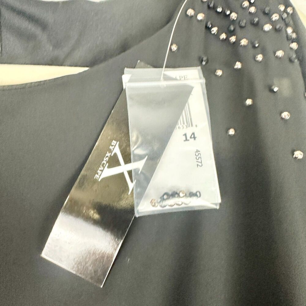 Xscape Capelet Sheath Dress Size 14 New Beaded Black Special Occasion Stretch - Picture 7 of 8